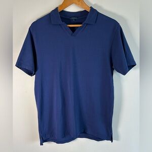 Patrick Assaraf Navy Blue Pima Cotton S/S Collared Polo Shirt Mens M Peru EUC